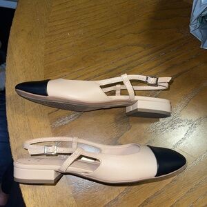 A New Day Elegant Beige and Black Women's Slingback Shoes Size 7 Preppy Office